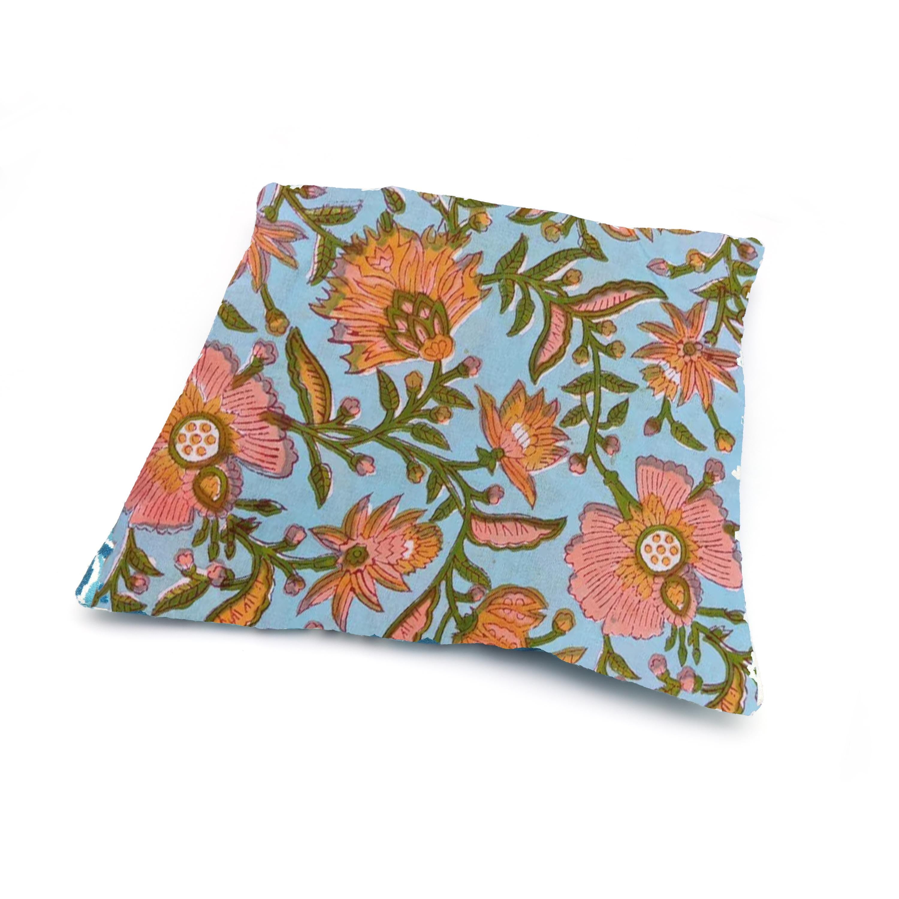 Pink and Orange Floral Cotton Cushion Cover, Hand Block Print Pillow Case, Decorative Throw Pillow, Boho Sofa Decor, Christmas Pillowcases