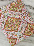 Floral Block Print Cotton Fabric, Indian Hand Block Print Fabric, Pink Green Yellow Cotton Cloth, Quilting Sewing Fabric, Craft By The Yard