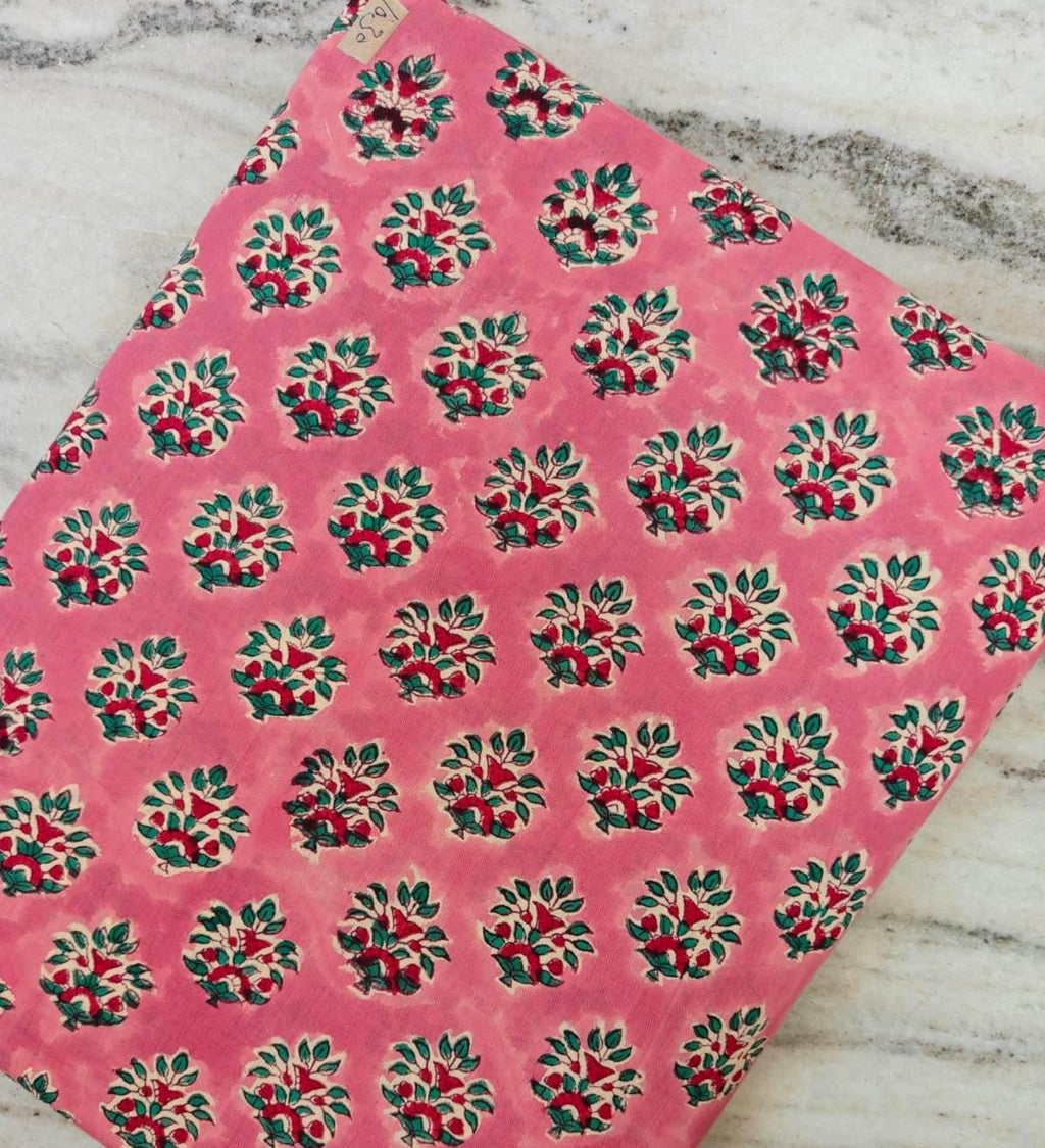 Pink Floral Cotton Fabric, Hand Block Print Fabric, Indian Cotton Yardage, Small Buti Print Fabric, Soft Lightweight Craft Sewing Fabric