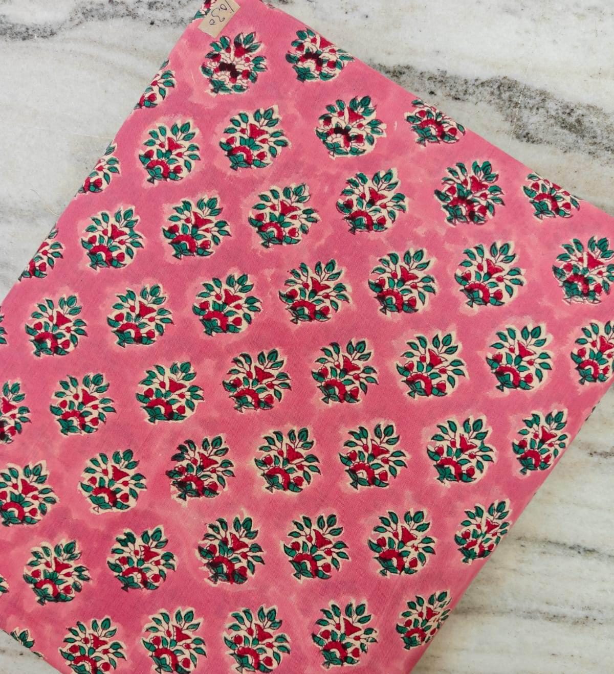 Pink Floral Cotton Fabric, Hand Block Print Fabric, Indian Cotton Yardage, Small Buti Print Fabric, Soft Lightweight Craft Sewing Fabric