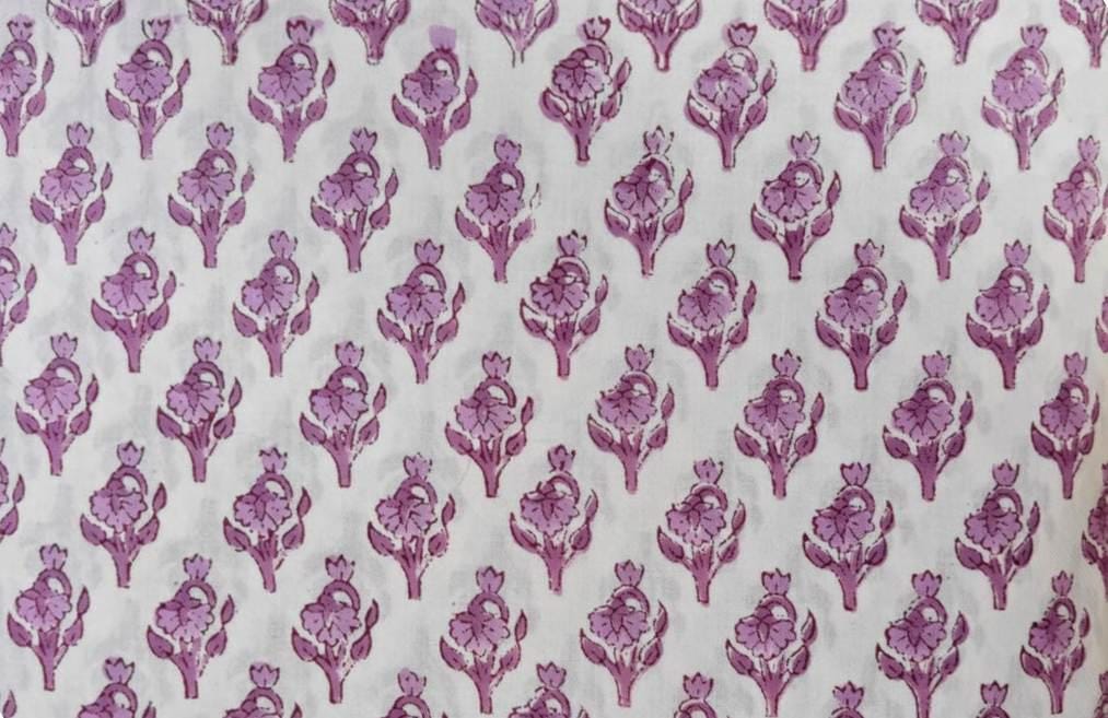 Purple Floral Block Print Cotton Fabric, Indian Hand Block Lilac Buti Print Quilting & Craft Fabric, Small Buta Print Sewing by the Yard