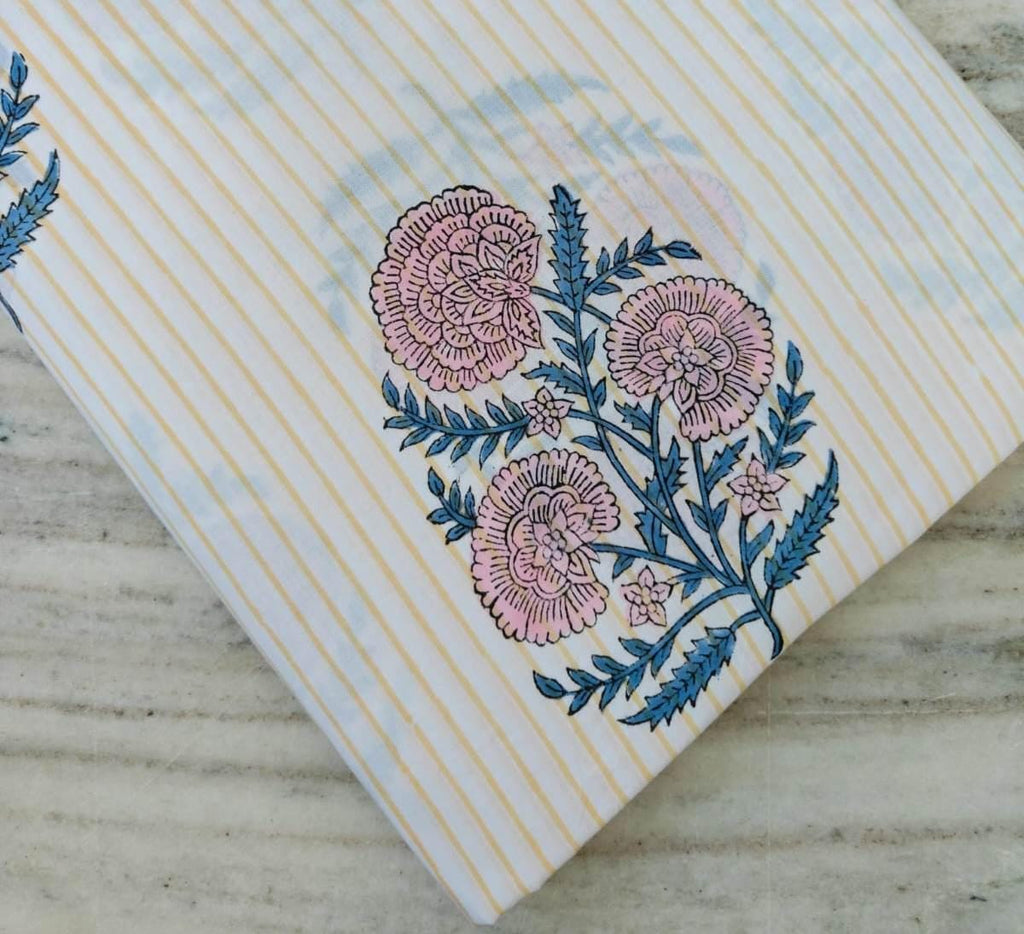 Soft Cotton, Indian Hand Block Print Fabric, Floral 100% Cotton Fabric By The Yard, Fabric for Loose Running, Dress Making, Textile Fabric