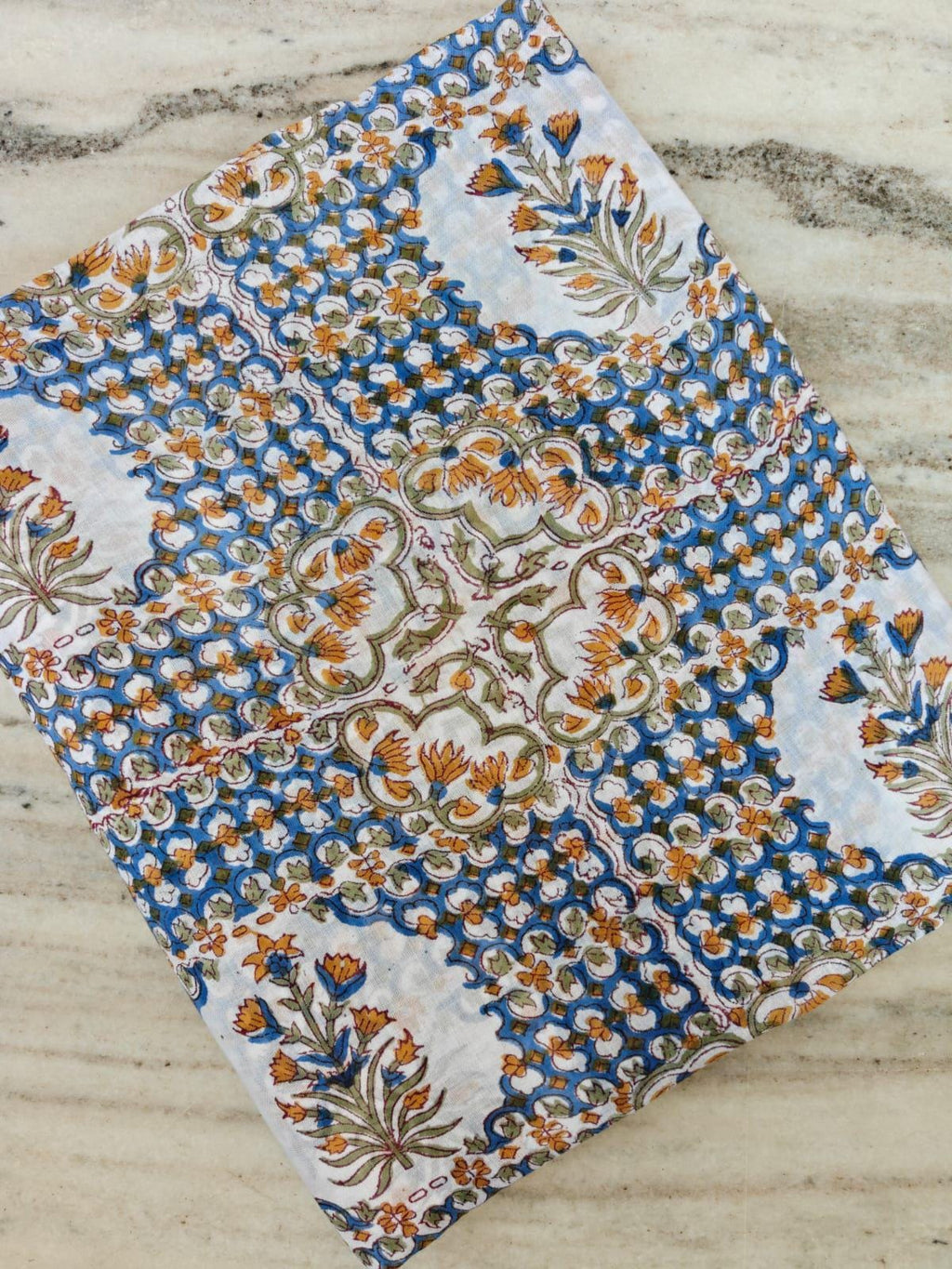 Sky Blue Floral Medallion Cotton Fabric, Hand Block Print Style Textile, Boho Cloth, Soft Lightweight Sewing Fabric, Dress Making Fabric