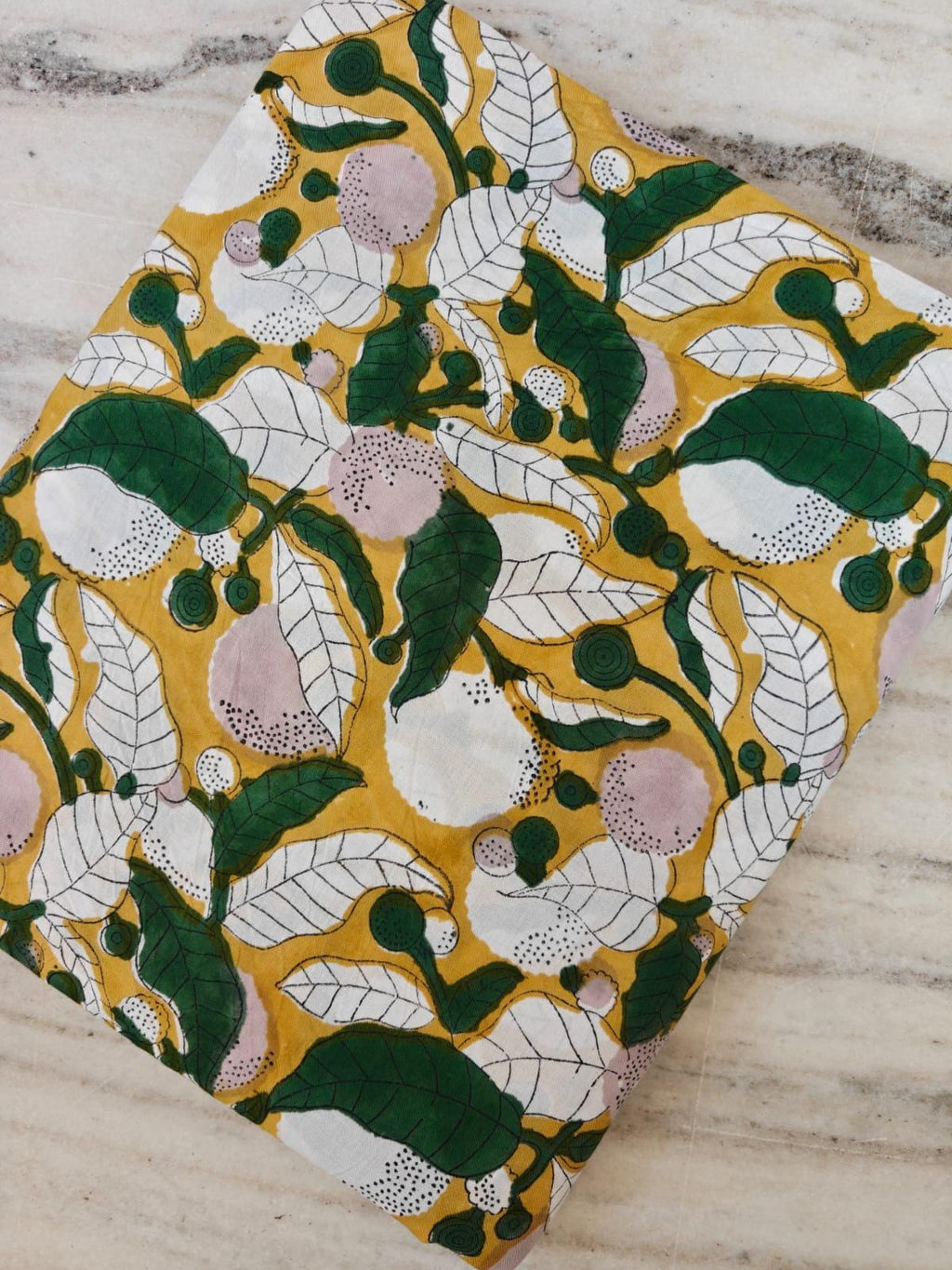 Yellow Lemon Indian Hand Block Print Fabric, Fruit Print Fabric by Yard, Green Leaf Cotton Fabric 100% Cotton Quilting Dressmaking Fabric