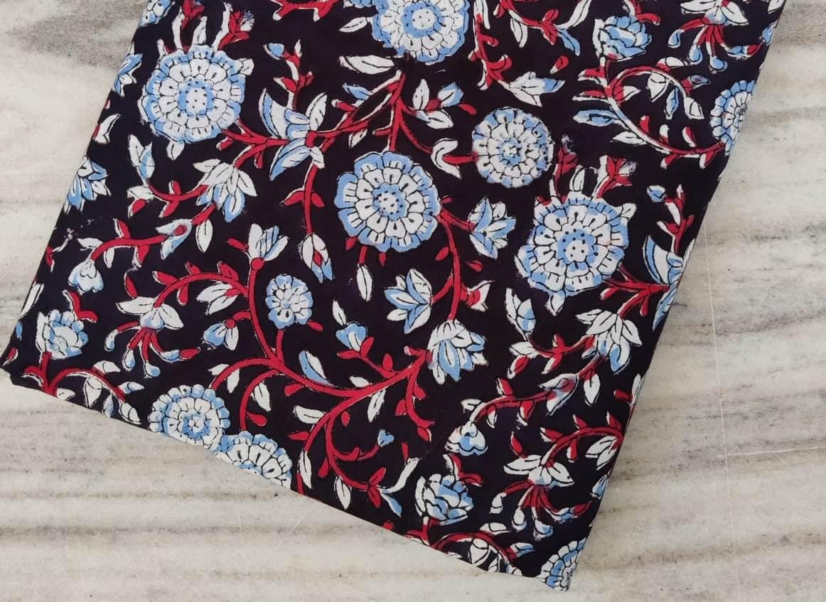 Hand Block Printed Fabric Soft Fabric, 100% Cotton Material Fabric By The Yard, Dress Fabric, Dressmaking Fabrics, Loose Running Fabric