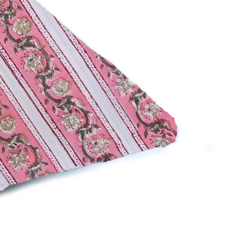 Pink Floral Stripe Cotton Cushion Cover, Hand Block Print Pillow Cover, Boho Decorative Throw Pillow, Handmade Sofa Cushion, Home Decor