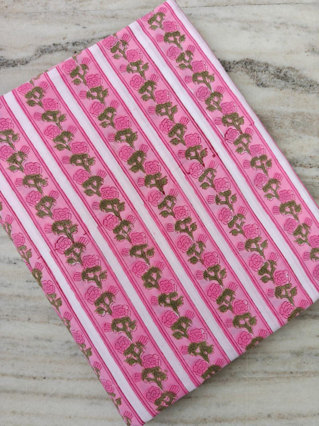 Pink Floral Cotton Fabric, Pink Hand Block Print By The Yard, Indian Soft Cotton Fabric for Loose Running, Dress Making, Textile Fabric