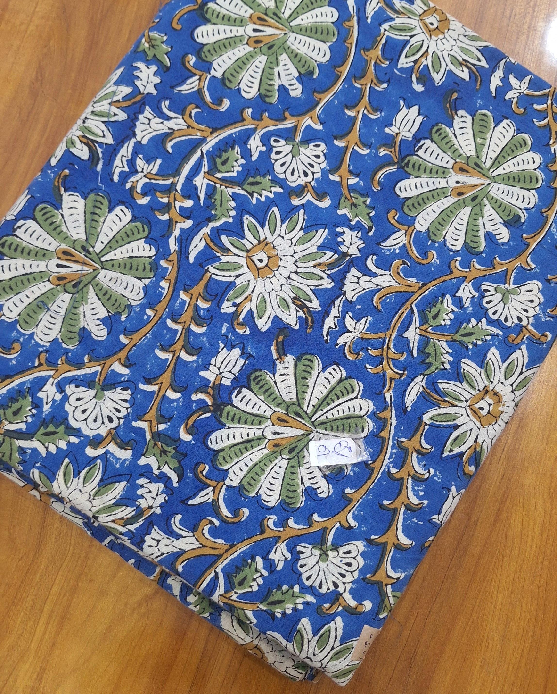 Blue Floral Cotton Fabric | Hand Block Print Style Fabric | Indian Floral Textile | Vintage Botanical Print | Dressmaking & Home Decor