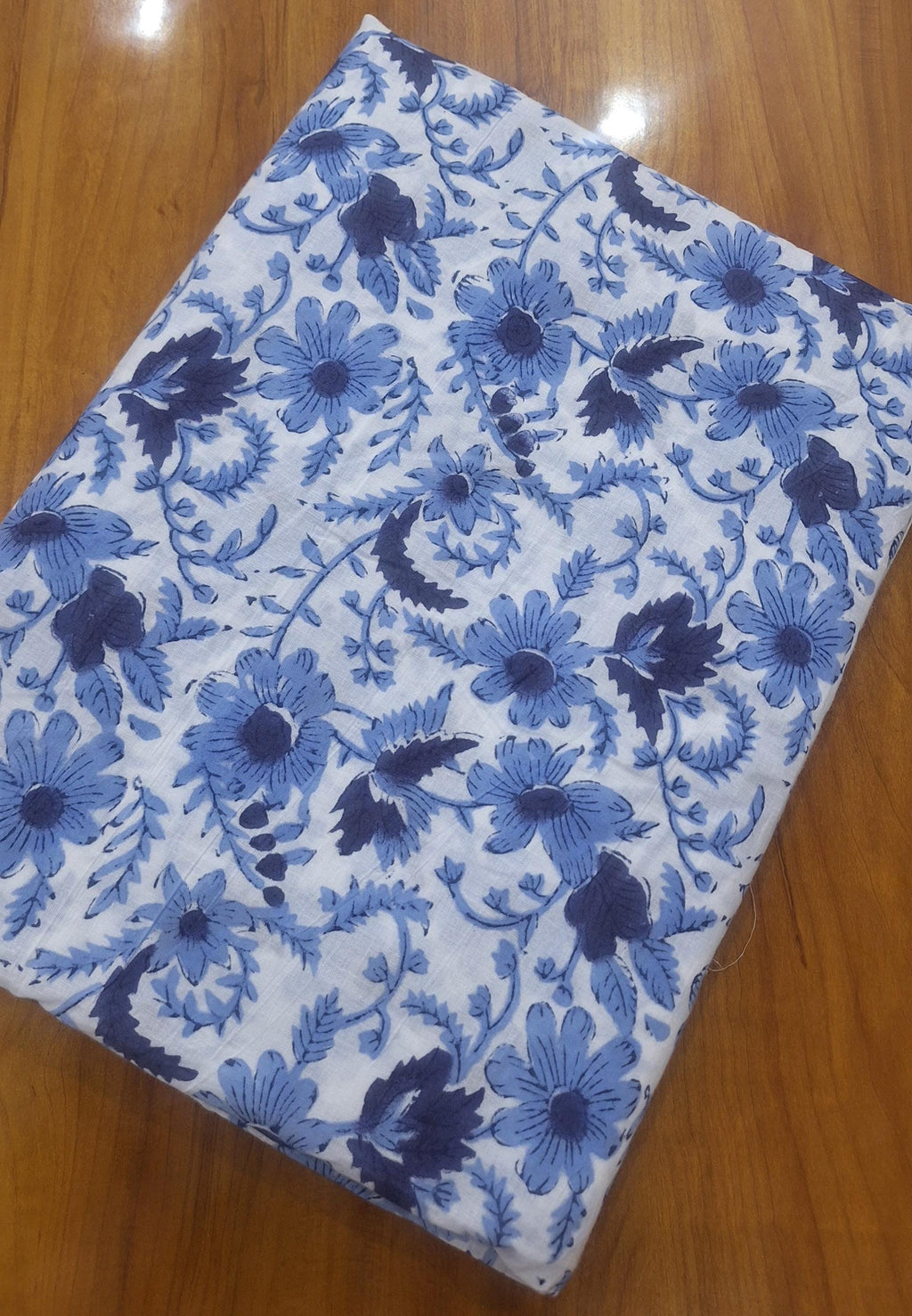 Blue Floral Cotton Fabric, Hand Block Print Fabric, Indian Cotton Textile, Soft Lightweight Fabric, Dressmaking Sewing Fabric, Craft Fabric