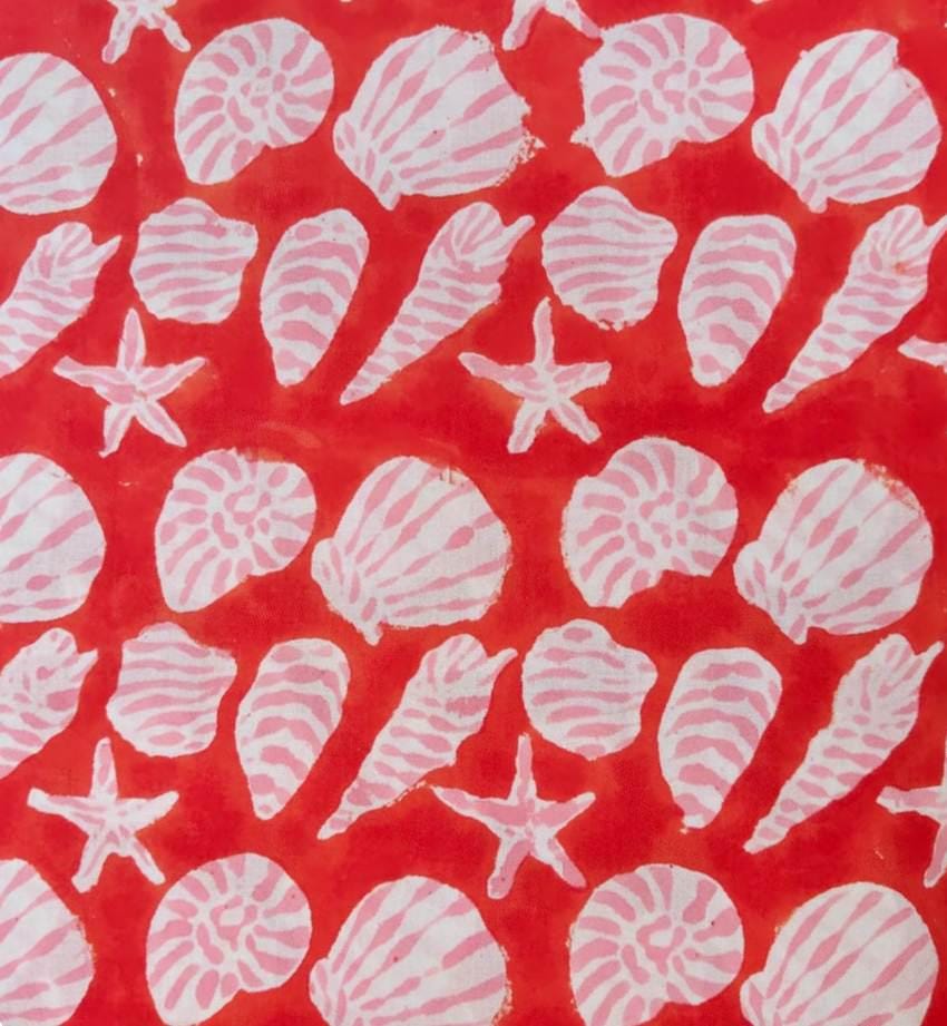 Seashell Cotton Fabric Red Beach Print Fabric Starfish Shell Pattern Summer Coastal Fabric Nautical Cotton Fabric Dressmaking Fabric Yard