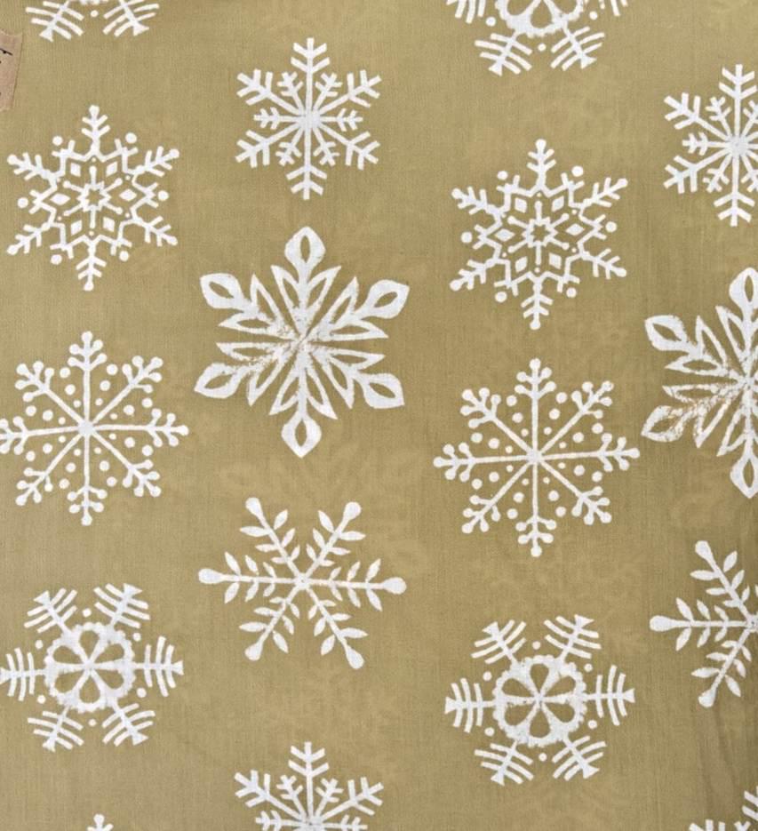 Mustard Snowflake Cotton Fabric, Winter Holiday Fabric by the Yard, Soft Indian Cotton for Quilting, Sewing, Dressmaking Crafts, Xmas fabric