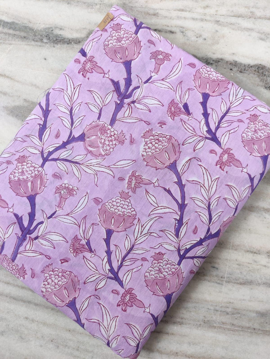 Lavender Pomegranate Cotton Fabric, Hand Block Printed Indian Fabric by Yard, Soft Quilting & Dressmaking Fabric, Textile Fabric Loose