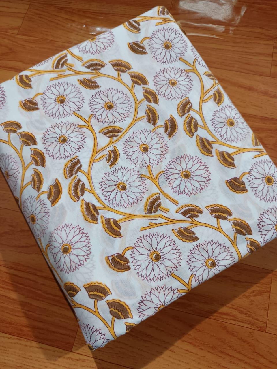 Mustard Floral Cotton Fabric by the Yard | Hand Block Print Fabric | Indian Soft Cotton Material for Sewing, Quilting, Dressmaking & Crafts