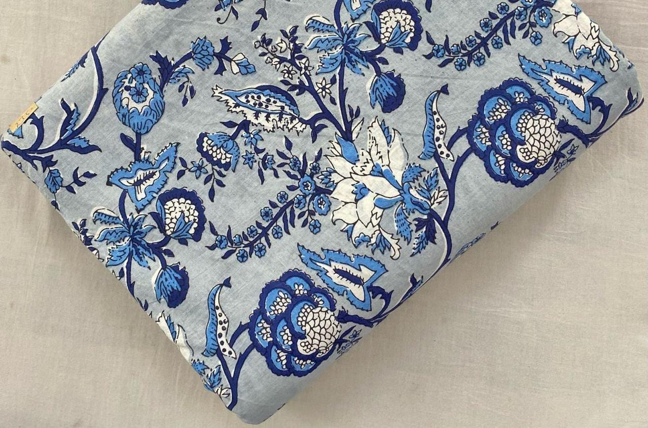 Indian Hand Block Print Fabric, Floral 100% Cotton Quilting Fabric By The Yard, Fabric For Dress Making, Loose Running Fabric, Napkin Fabric