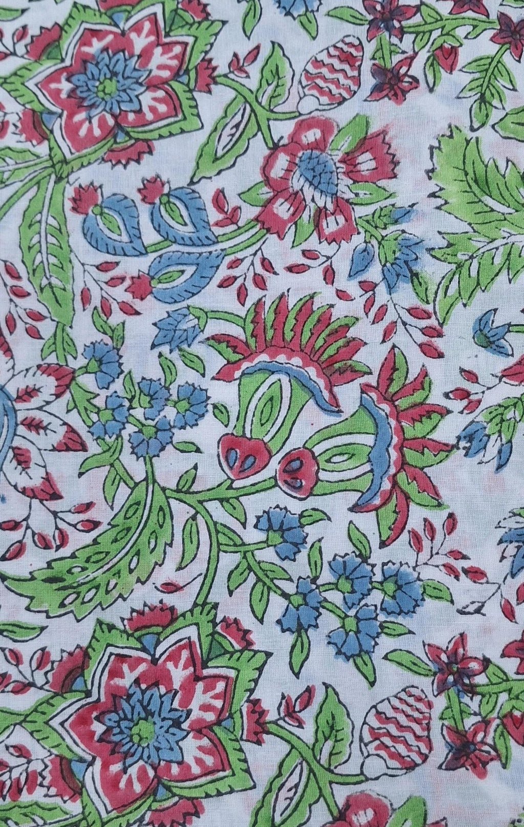 Hand Block Print Cotton Fabric, Floral Indian Cotton Fabric, Soft Lightweight Cotton Cloth, Dressmaking Fabric, Quilting Fabric Craft Fabric