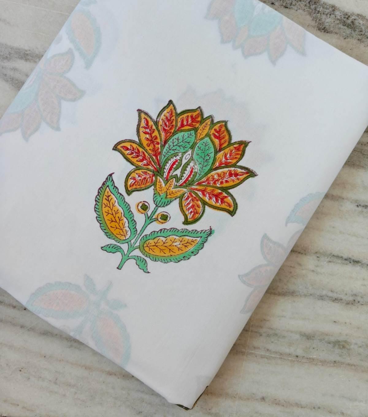 Hand Block Print Cotton Fabric, Indian Floral Cotton Fabric, Natural Cotton Yardage, Floral Block Print Fabric, Quilting Soft Cotton Textile
