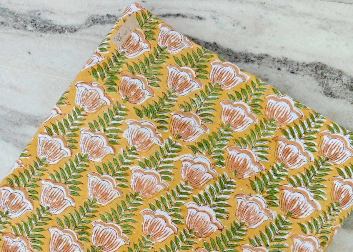 Yellow Cotton Fabric, Indian Soft Cotton by the Yard, Textile Fabric, Napkins, Table Cover Fabric, Dressmaking Fabric, Christmas Decor