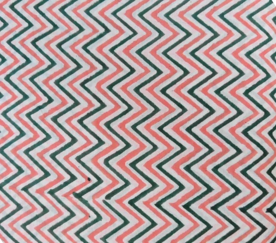 Coral and Green Chevron Cotton Fabric, Zig Zag Geometric Print, Modern Chevron Fabric by the Yard Quilting Cotton Trendy Sewing Craft Fabric