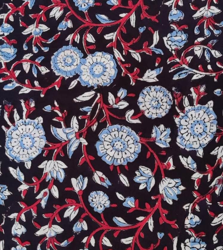 Hand Block Printed Fabric Soft Fabric, 100% Cotton Material Fabric By The Yard, Dress Fabric, Dressmaking Fabrics, Loose Running Fabric