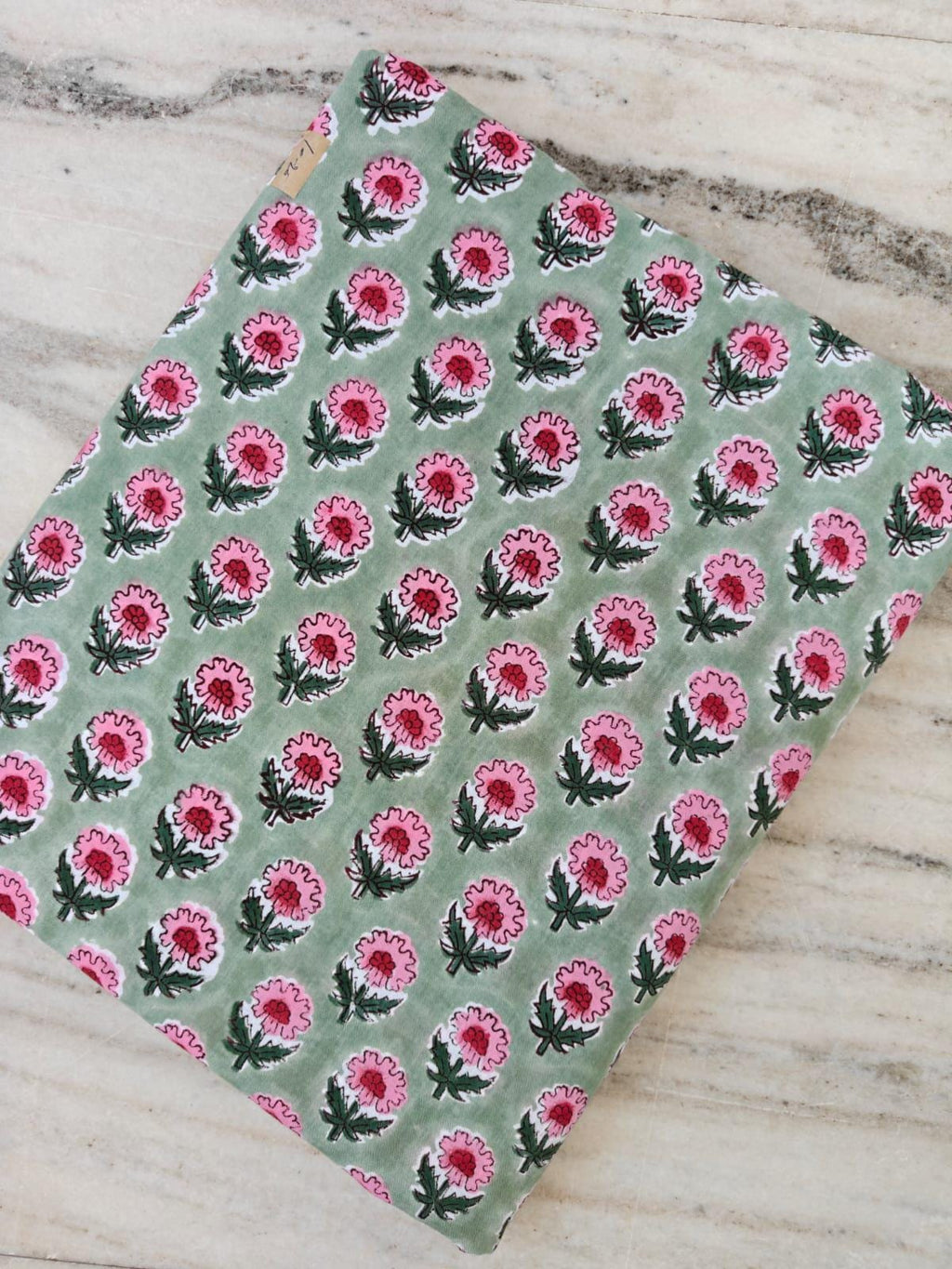 Pink Green Block Print Cotton Fabric | Floral Stripe Printed Fabric by the Yard | Soft Cotton for Sewing, Quilting, Dressmaking, Crafts