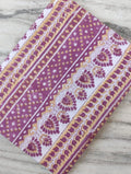 White Cotton Fabric with Pink Floral Stripes, Indian Hand Block Print Fabric by the Yard, Soft Cotton for Quilting, Sewing, Dressmaking