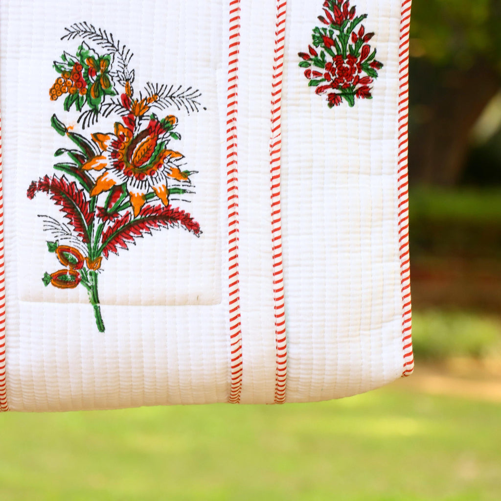 Floral Cotton Tote Bag, Handmade Boho Shoulder Bag, Eco Friendly Reusable Shopping Tote for Women