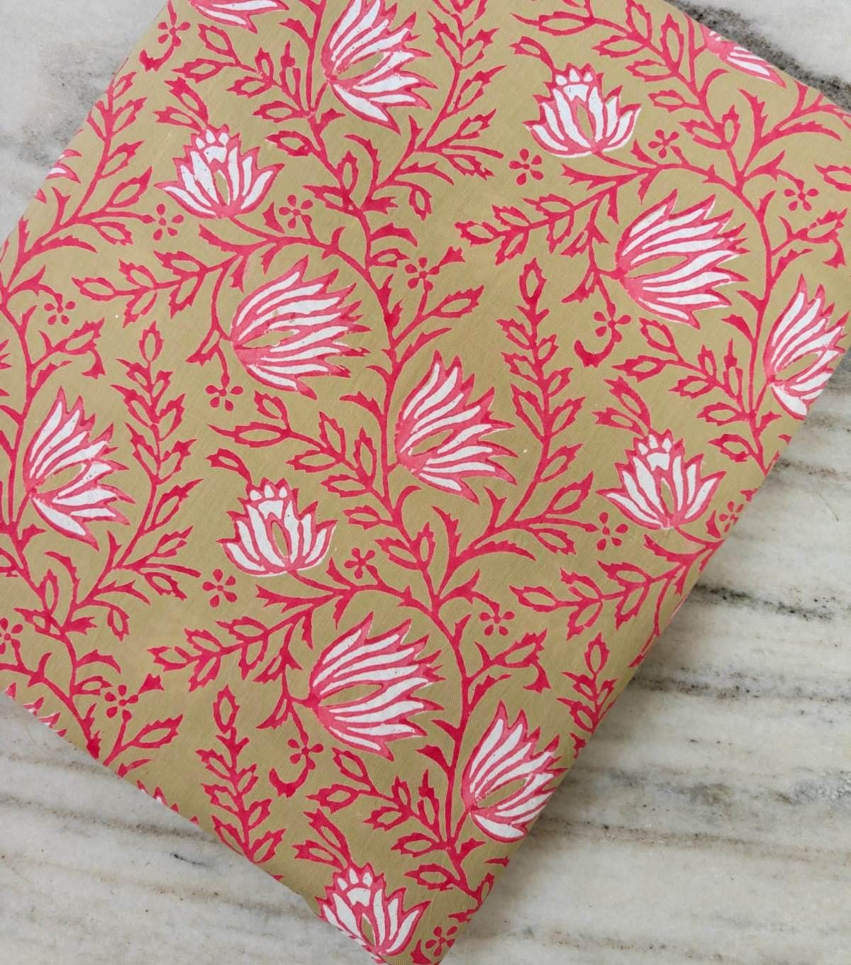 Pink Floral Cotton Fabric, Hand Block Print Fabric, Indian Cotton By The Yard, Flower Fabric Napkins, Soft Cotton Dressmaking Loose Fabric