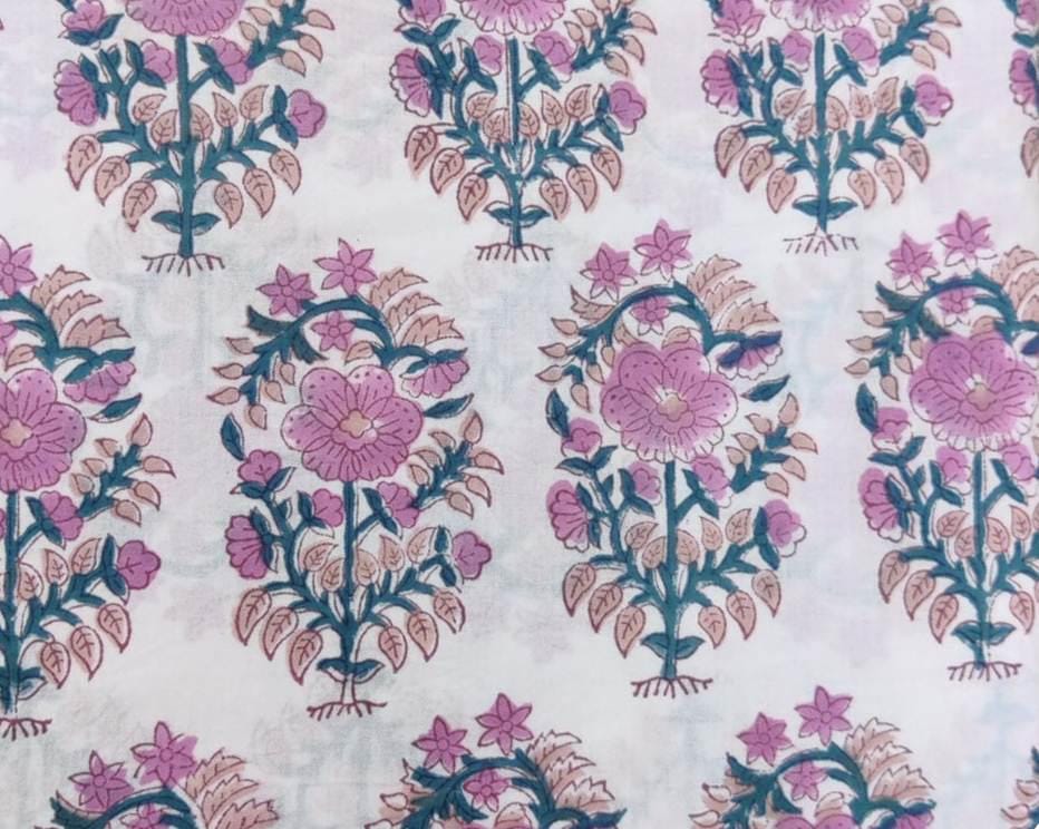 Pink Floral Cotton Fabric by the Yard, Soft Printed Quilting Fabric, Dressmaking Sewing Material, Boho Block Print Fabric and Home Decor