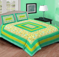 Yellow Cotton Printed Bedsheet, 90x100 INCH, Indian Floral Bedsheet With 2 Pillow Covers, Queen Size Double Bedsheet Flat Fitted Bedsheet