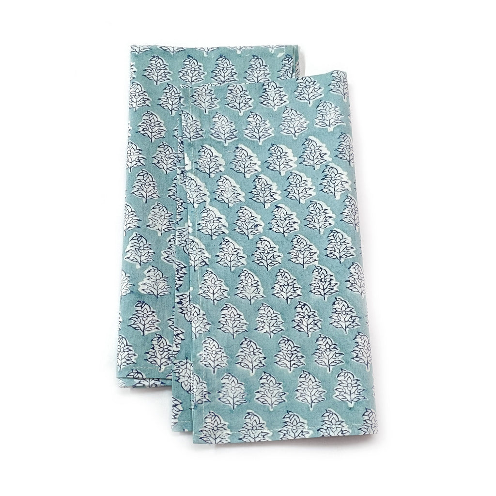 Hand Block Print Cotton Napkin Set, Blue Floral Cloth Napkins, Eco Friendly Reusable Dinner Napkins, Boho Table Linen, Sustainable Kitchen Decor, Set of 4