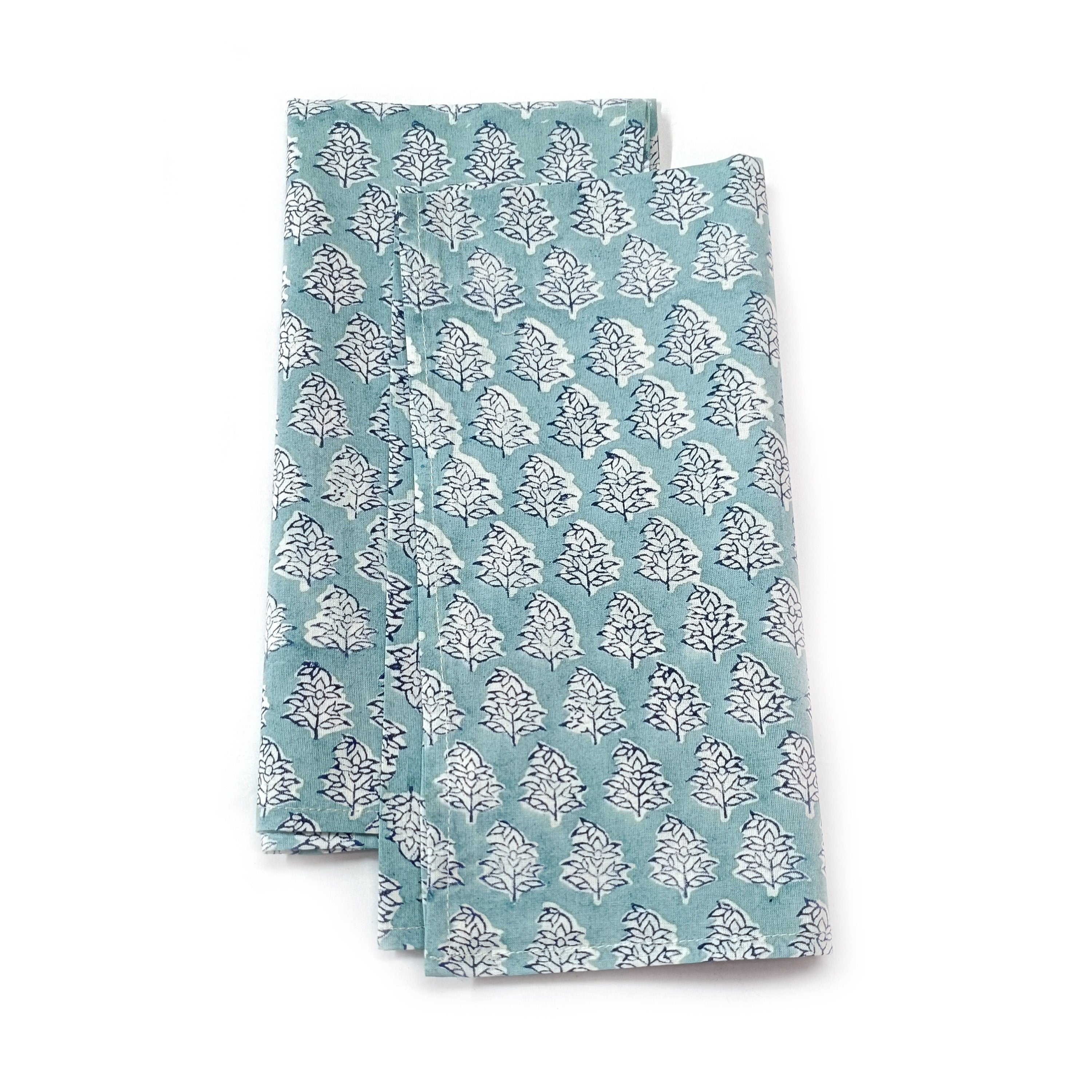 Hand Block Print Cotton Napkin Set, Blue Floral Cloth Napkins, Eco Friendly Reusable Dinner Napkins, Boho Table Linen, Sustainable Kitchen Decor, Set of 4