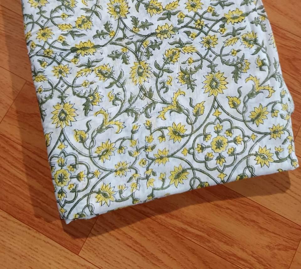 Indian Hand Block Print Fabric, Floral 100% Cotton Quilting Fabric By The Yard, Handmade Fabric, Loose Running Fabric, Textile Fabric, Gifts