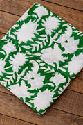 Green White Floral Cotton Fabric | Hand Block Print Fabric | Botanical Indian Cotton | Sewing Quilting Craft Fabric | Home Decor Textile