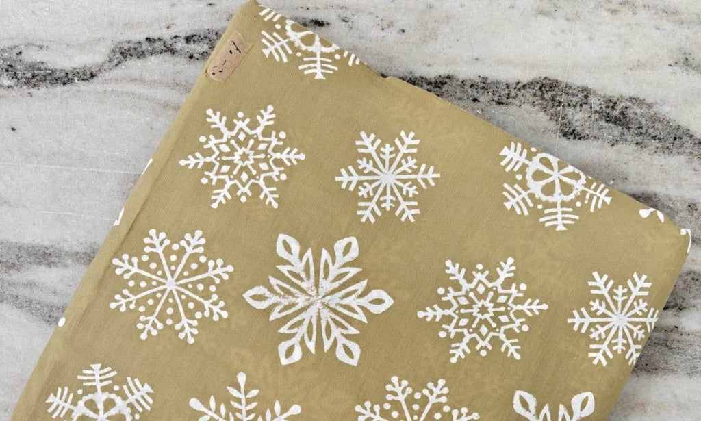 Mustard Snowflake Cotton Fabric, Winter Holiday Fabric by the Yard, Soft Indian Cotton for Quilting, Sewing, Dressmaking Crafts, Xmas fabric