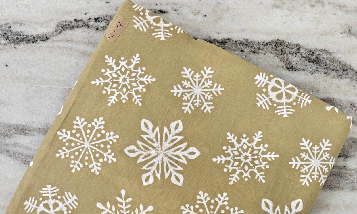 Mustard Snowflake Cotton Fabric, Winter Holiday Fabric by the Yard, Soft Indian Cotton for Quilting, Sewing, Dressmaking Crafts, Xmas fabric