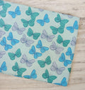 Butterfly Cotton Fabric by the Yard, Blue & Teal Butterflies on Mint Green Background, Quilting Sewing Craft Dressmaking Running Fabric