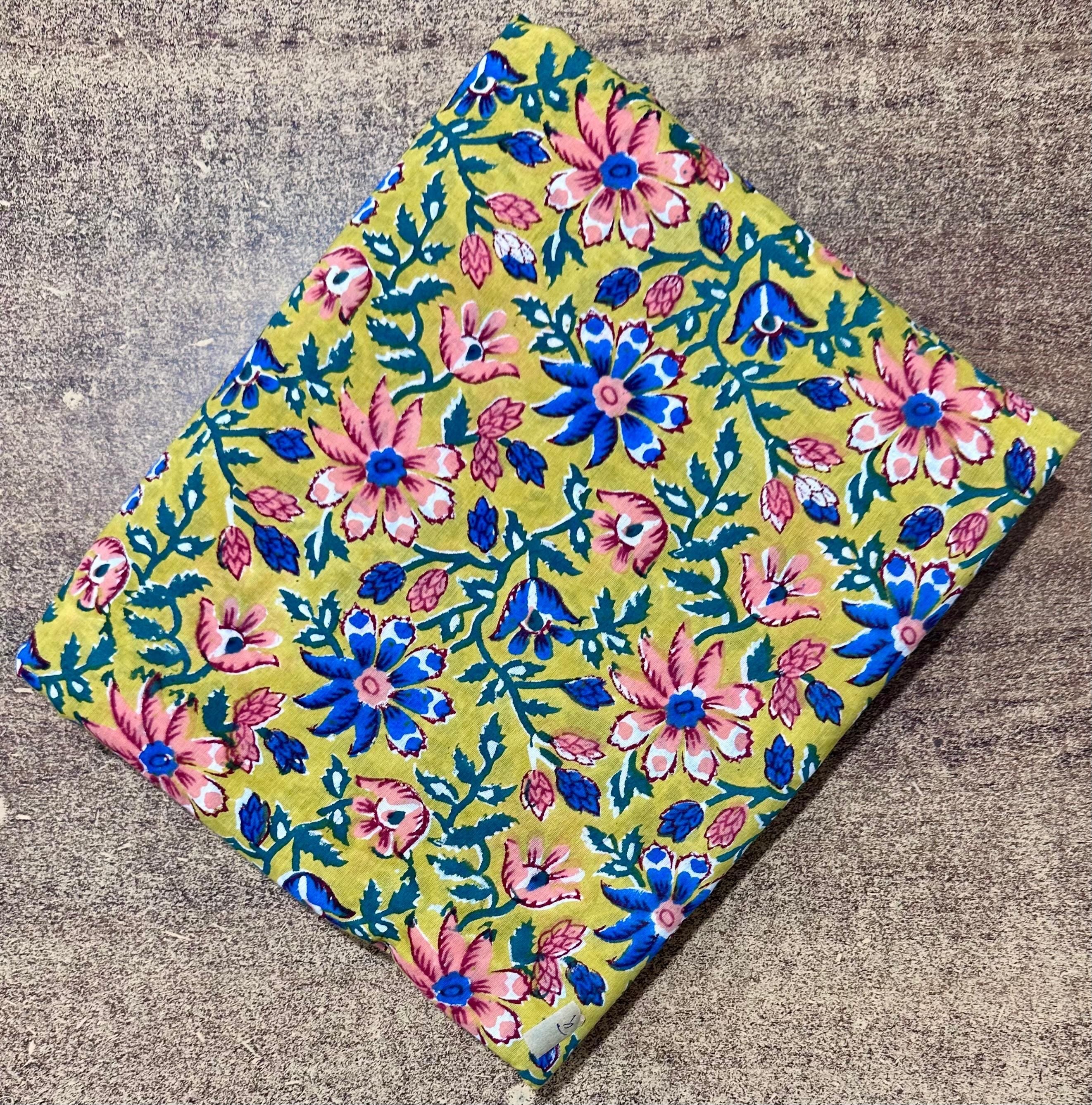 Green Floral Cotton Fabric | Hand Block Print Indian Fabric | Soft Printed Cotton for Dress, Quilting, Sewing & Craft