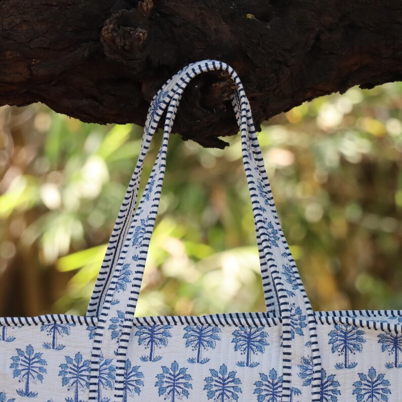 Handmade Cotton Tote Bag | Quilted Block Print Tote | Fabric Shoulder Bag | Boho Everyday Tote | Eco Friendly Gift | Gift For Women's