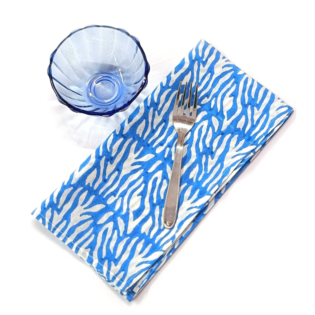 Blue Abstract Print Cotton Napkin Set, Hand Block Printed Cloth Napkins, Reusable Eco Friendly Dinner Napkins, Modern Table Linen, Sustainable Kitchen Decor Set of 4