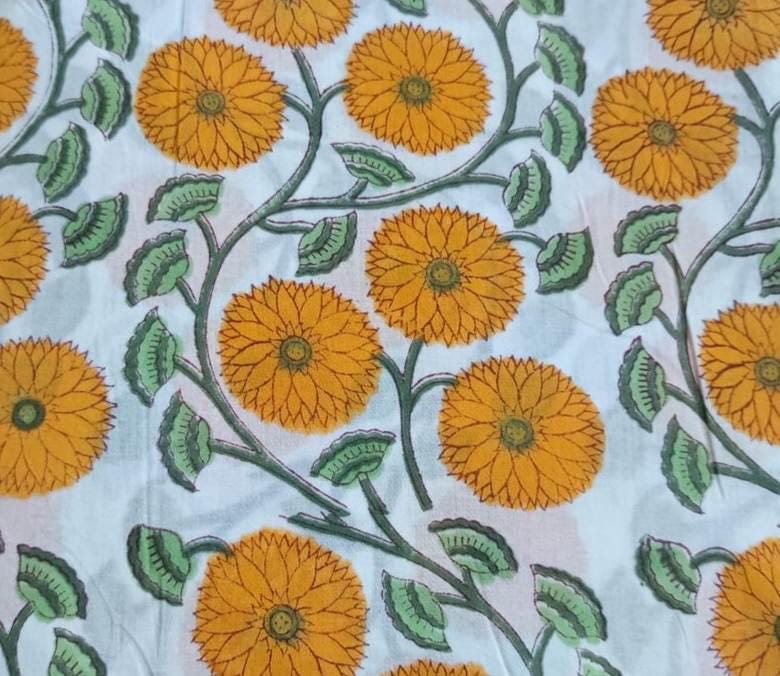 Indian Hand Block Print Fabric, Floral 100% Cotton Quilting Fabric By The Yard, Fabric For Dress Making, Loose Running Fabric, Napkin Fabric