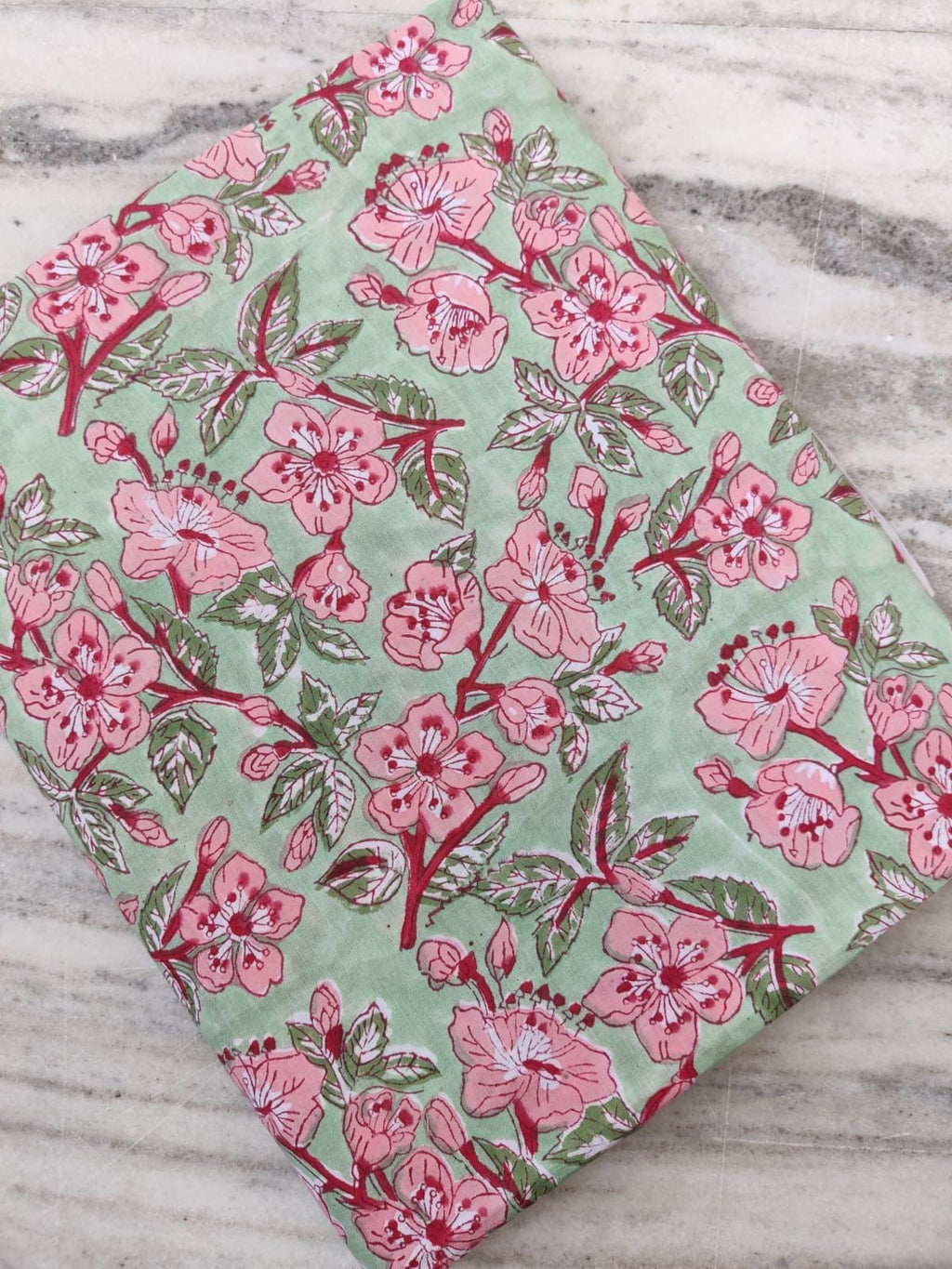 Green Pink Floral Cotton Fabric, 100% Soft Printed Cotton by the Yard, Quilting, Sewing, Dressmaking, Textile Fabric, Loose Running Fabric