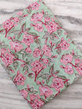 Green Pink Floral Cotton Fabric, 100% Soft Printed Cotton by the Yard, Quilting, Sewing, Dressmaking, Textile Fabric, Loose Running Fabric