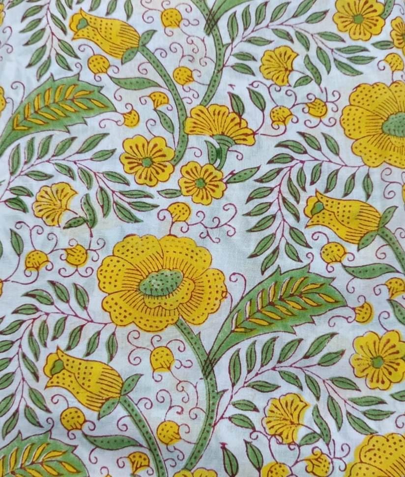 Indian Hand Block Print Fabric, Floral 100% Cotton Quilting Fabric By The Yard, Fabric For Dress Making, Loose Running Fabric, Napkin Fabric