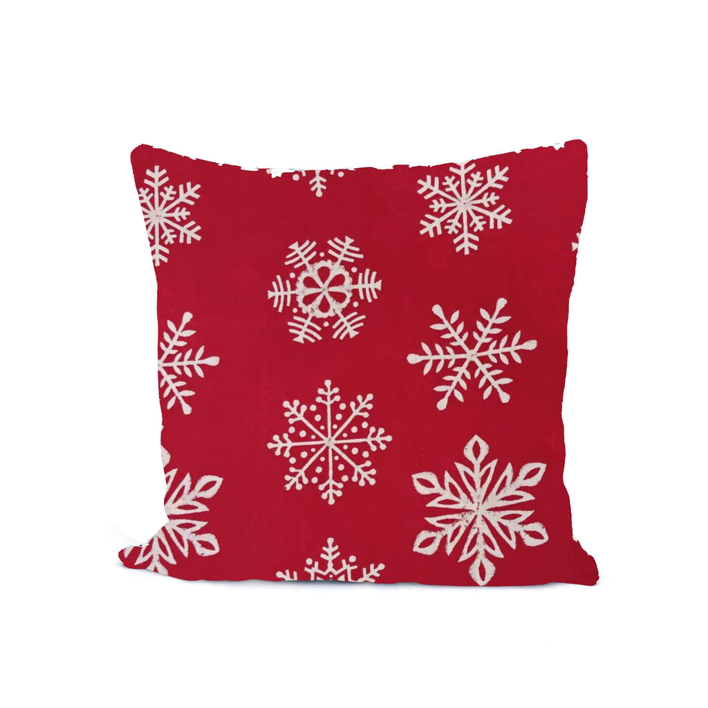 Red Christmas Cushion Cover, Cotton Snowflake Pillow Cover, Festive Holiday Decor, 16x16 Xmas Throw Pillow, Winter Christmas Home Accent