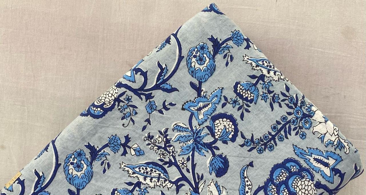 Indian Hand Block Print Fabric, Floral 100% Cotton Quilting Fabric By The Yard, Fabric For Dress Making, Loose Running Fabric, Napkin Fabric