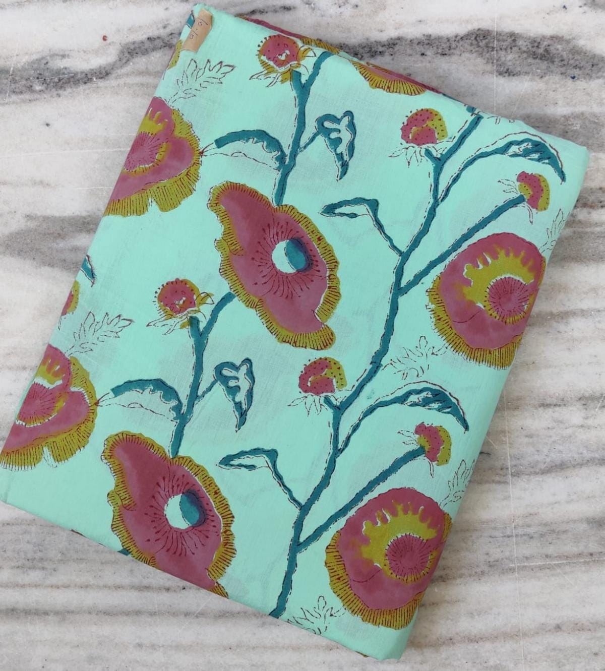 Turquoise Floral Cotton Fabric, Pink Flower Print Fabric, Quilting Cotton, Botanical Fabric by the Yard, Sewing Fabric, Craft Fabric
