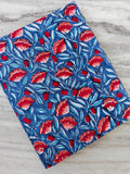 Soft Cotton, Indian Hand Block Print Fabric, Blue and Red Flower Floral 100% Cotton Fabric By The Yard, Fabric for Loose Running Fabric