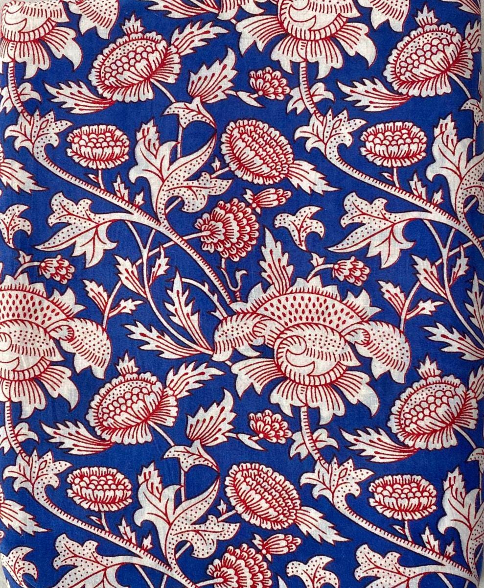 Multi Color Block Print Fabric, Floral 100% Cotton Quilting Fabric By The Yard, Fabric For Dress Making, Fabric Pillow, Personlized Dress