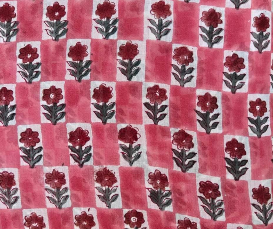 Pink Floral Cotton Fabric, Hand Block Print Fabric, Indian Cotton Textile, Small Flower Print, Quilting Fabric, Craft Fabric, Dressmaking