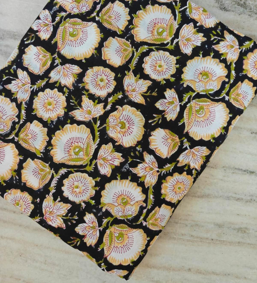 Colourful Soft Cotton, Indian Hand Block Print Fabric, Floral 100% Cotton Fabric By The Yard, Fabric for Loose Running, Textile Fabric